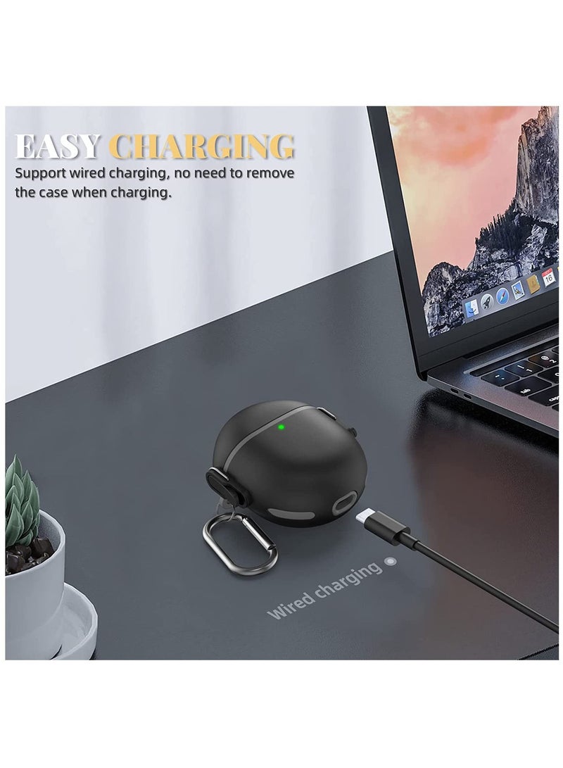 Google Pixel Buds Pro Case(2022) Secure Lock Shock-Absorbing Protective Cover Skin for Pixel Buds Pro Accessories with Carabiner & Lanyard [One-Click Pop] (Black)