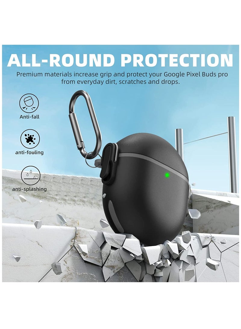 Google Pixel Buds Pro Case(2022) Secure Lock Shock-Absorbing Protective Cover Skin for Pixel Buds Pro Accessories with Carabiner & Lanyard [One-Click Pop] (Black)