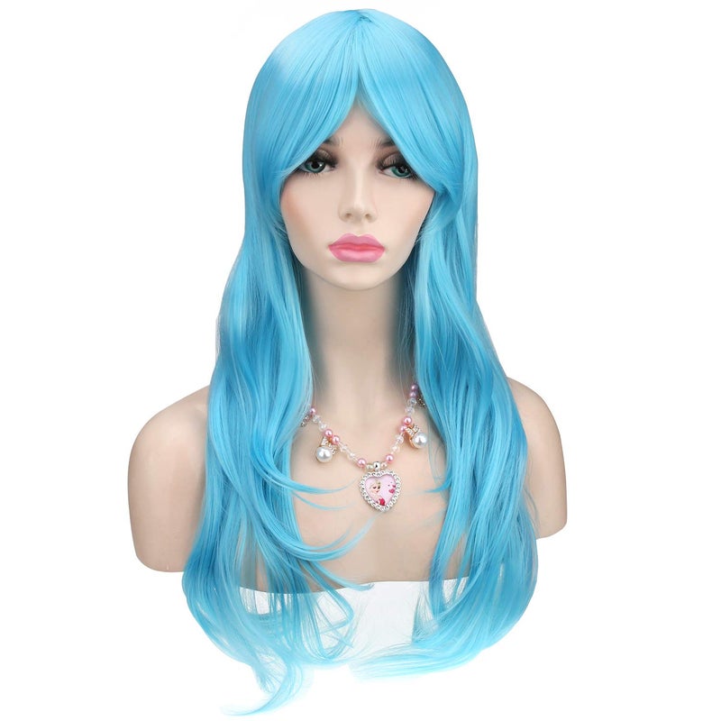 Akstore 28 inch Fashion Wigs Long Wavy Curly Hair Cosplay Wig (Light Blue) - Image 3