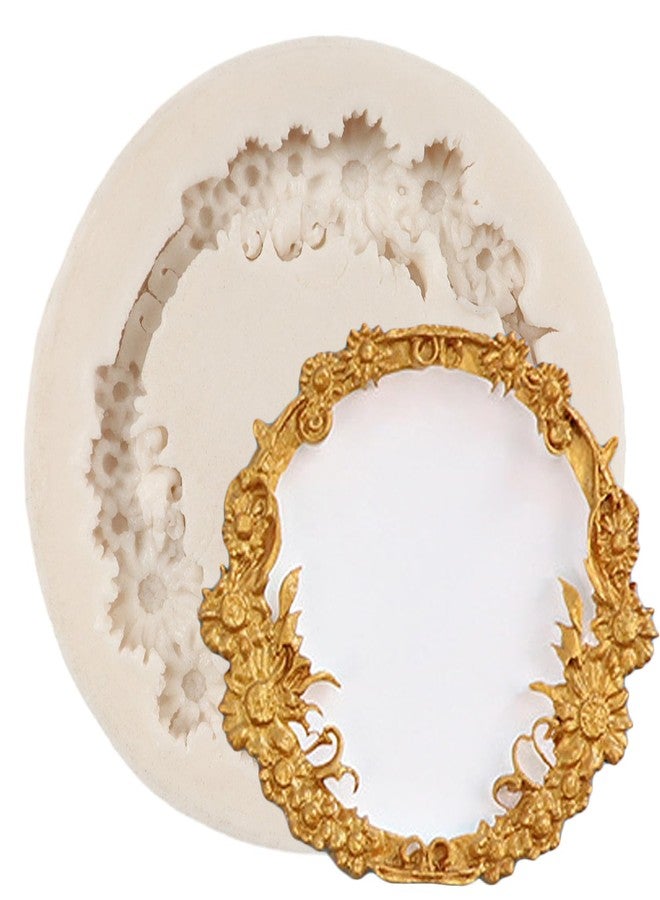 FCKEMLDS Round Flower Wreath Fondant Molds Picture Frame Silicone Mold Photo Frame Chocolate Molds for Cake Decoration Cupcake Topper Candy Polymer Clay Gum Paste - Image 1