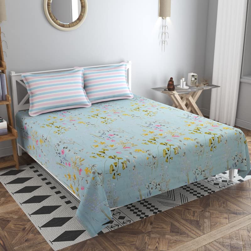 VAS COLLECTIONS 220 TC 100% Cotton Kingston Collection Super King Size Bedsheets with 2 King Size Pillow Covers| Luxury Soft Sheets (3pcs Set) |108x108 inches, Sea Green - Image 4