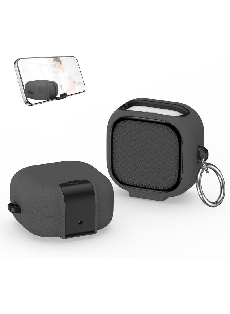 Adando Suede Feel Case for Samsung Galaxy Buds 4 / Buds 4 Pro with Lock Phone Stand, Premium Soft-Touch Anti-Slip Anti-Fingerprint Protective Cover with Metal Carabiner (Gray) - Image 1