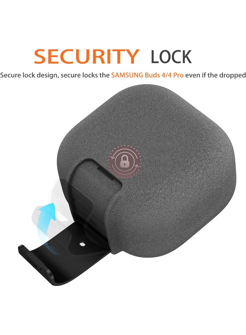 Adando Suede Feel Case for Samsung Galaxy Buds 4 / Buds 4 Pro with Lock Phone Stand, Premium Soft-Touch Anti-Slip Anti-Fingerprint Protective Cover with Metal Carabiner (Gray) - Image 3