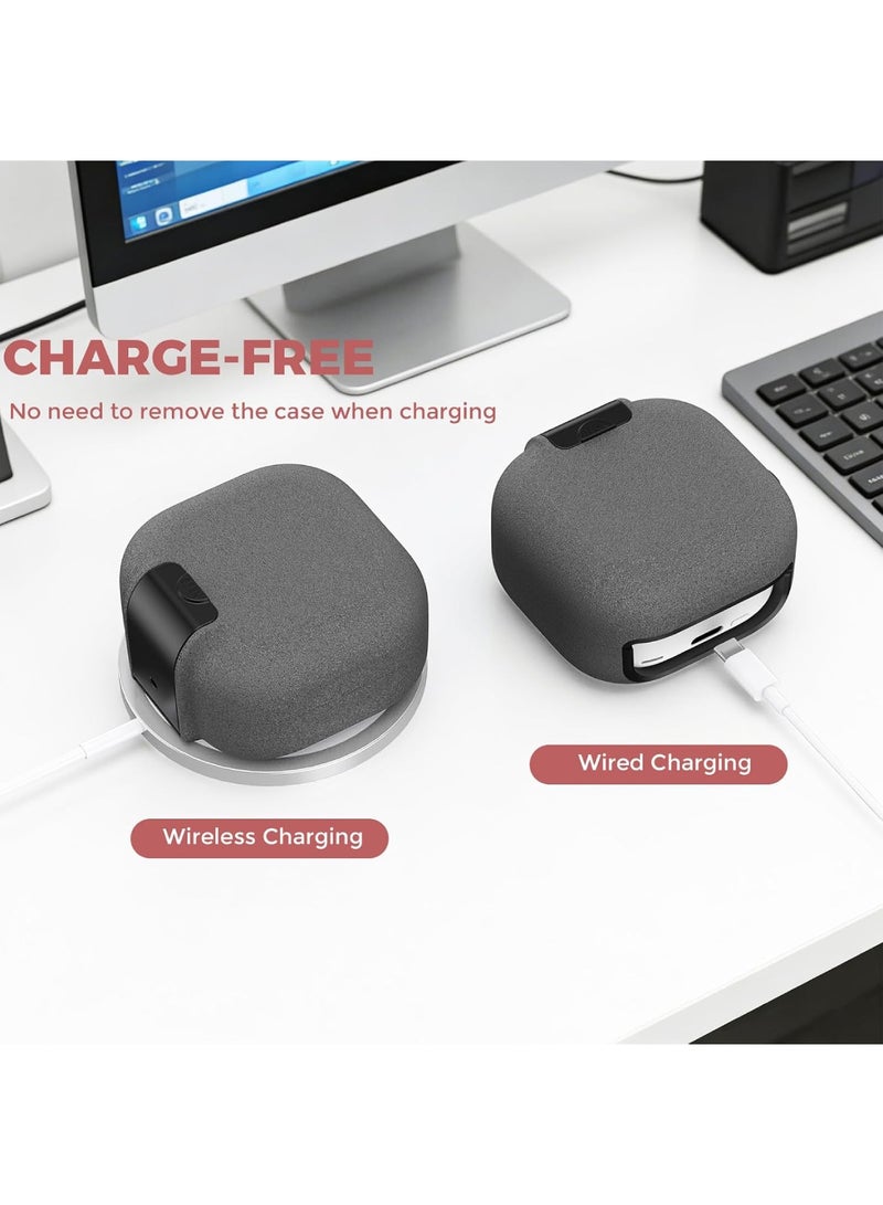 Adando Suede Feel Case for Samsung Galaxy Buds 4 / Buds 4 Pro with Lock Phone Stand, Premium Soft-Touch Anti-Slip Anti-Fingerprint Protective Cover with Metal Carabiner (Gray) - Image 5