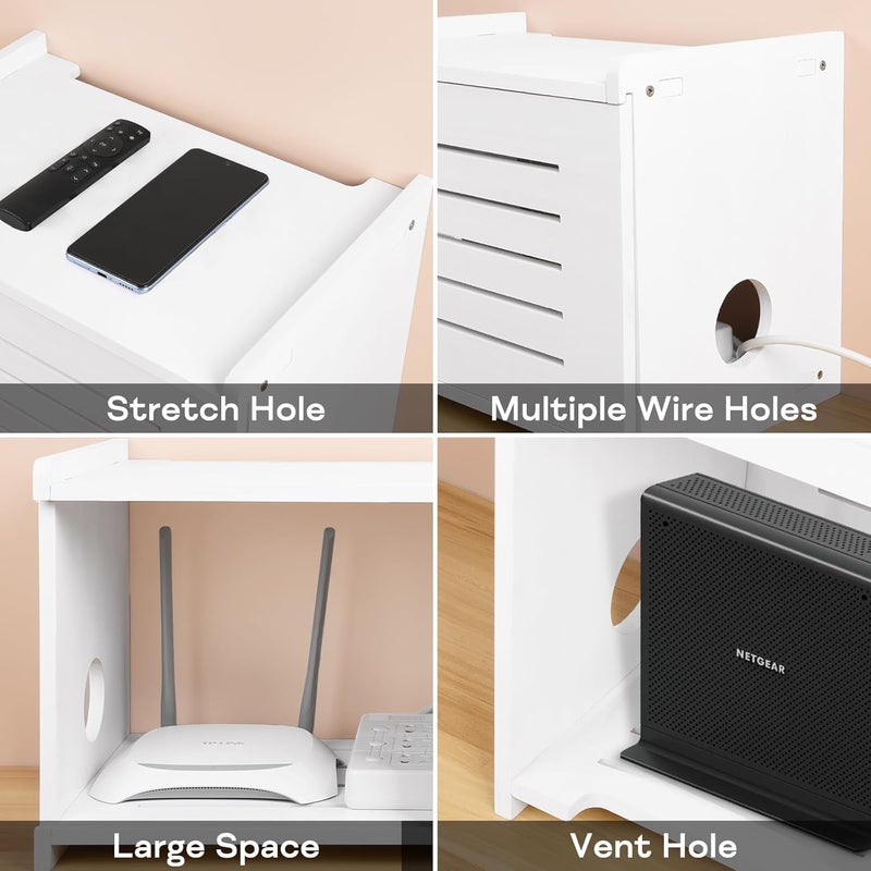 BEARUT White Router Shelf Projector Shelf Projector Stand Router Storage Box Modem Cable Router Cover Organized Power Strip Cable Management Hider Rack by Solid Wood Need Assembly - Image 5
