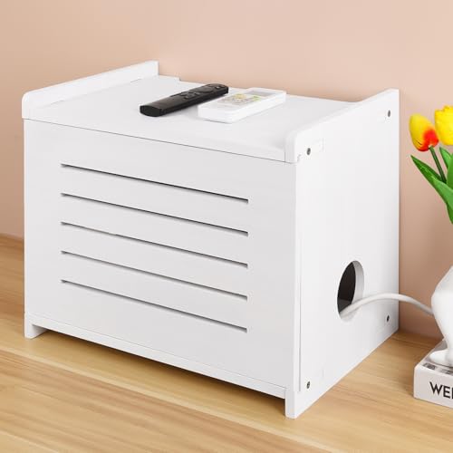 BEARUT White Router Shelf Projector Shelf Projector Stand Router Storage Box Modem Cable Router Cover Organized Power Strip Cable Management Hider Rack by Solid Wood Need Assembly - Image 1