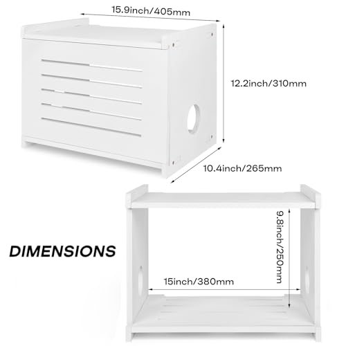 BEARUT White Router Shelf Projector Shelf Projector Stand Router Storage Box Modem Cable Router Cover Organized Power Strip Cable Management Hider Rack by Solid Wood Need Assembly - Image 3