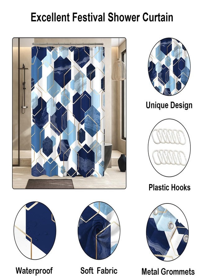 YOSTEV Navy Blue Shower Curtain, Cute Abstract Block Geometric Art Bathroom Curtains Set with Hooks, Waterproof Home Decoration, 72x72 Inch - Image 3