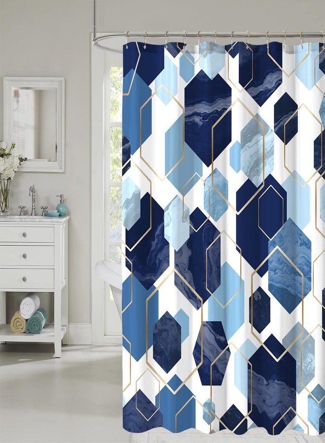 YOSTEV Navy Blue Shower Curtain, Cute Abstract Block Geometric Art Bathroom Curtains Set with Hooks, Waterproof Home Decoration, 72x72 Inch - Image 1