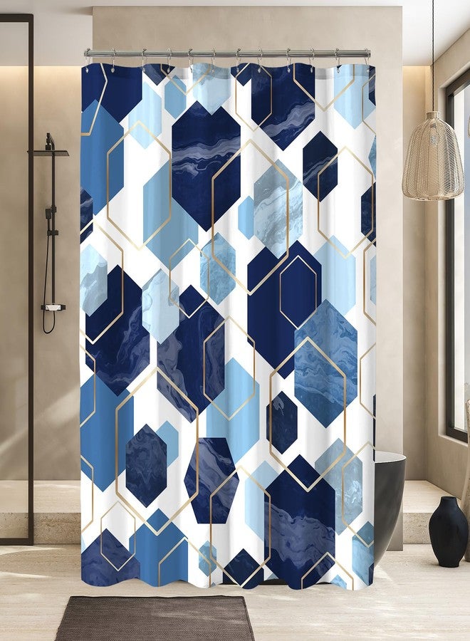 YOSTEV Navy Blue Shower Curtain, Cute Abstract Block Geometric Art Bathroom Curtains Set with Hooks, Waterproof Home Decoration, 72x72 Inch - Image 2