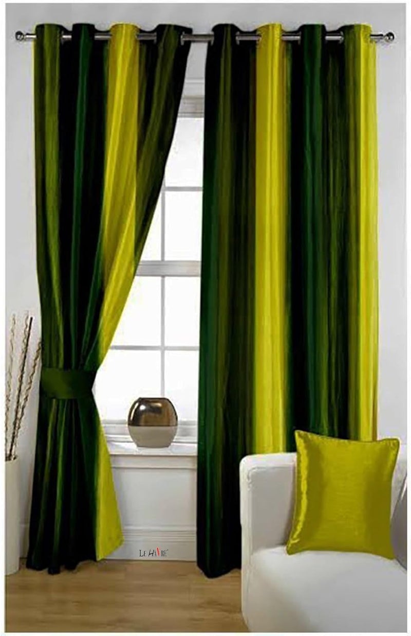 Milan Italian Curtain 7D Hybrid Printed Set of 2 Multi Color,XL Long Door & Window- 4ft x 9ft,(Green, C-Green& Lemon) - Image 1