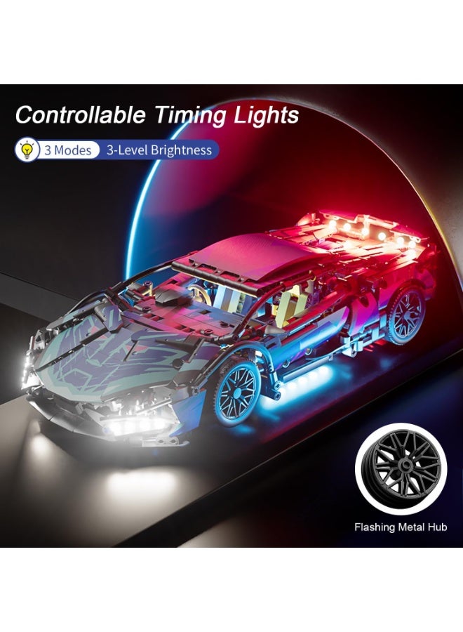 غنافوتو كتل السيارات الرياضية مجموعة الكبار، سباق السيارات مع مصابيح LED يمكن جمع 1: 14 MOC نموذج الهندسة لعبة عيد الميلاد هدية الفتيان صديق الفتيان المراهقين الذين تتراوح أعمارهم بين 8 سنوات (1314) - Image 2
