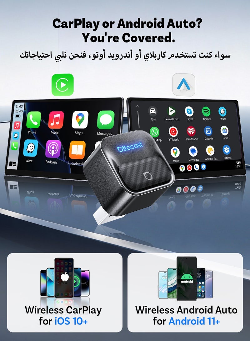 Ottocast Mini Cube 3.0 Mini Pico Core Wireless CarPlay & Android Auto Adapter, One-Touch Device Switching, WiFi 6 & Bluetooth 5.4 Ultra-Fast Connection, Plug & Play - Image 2