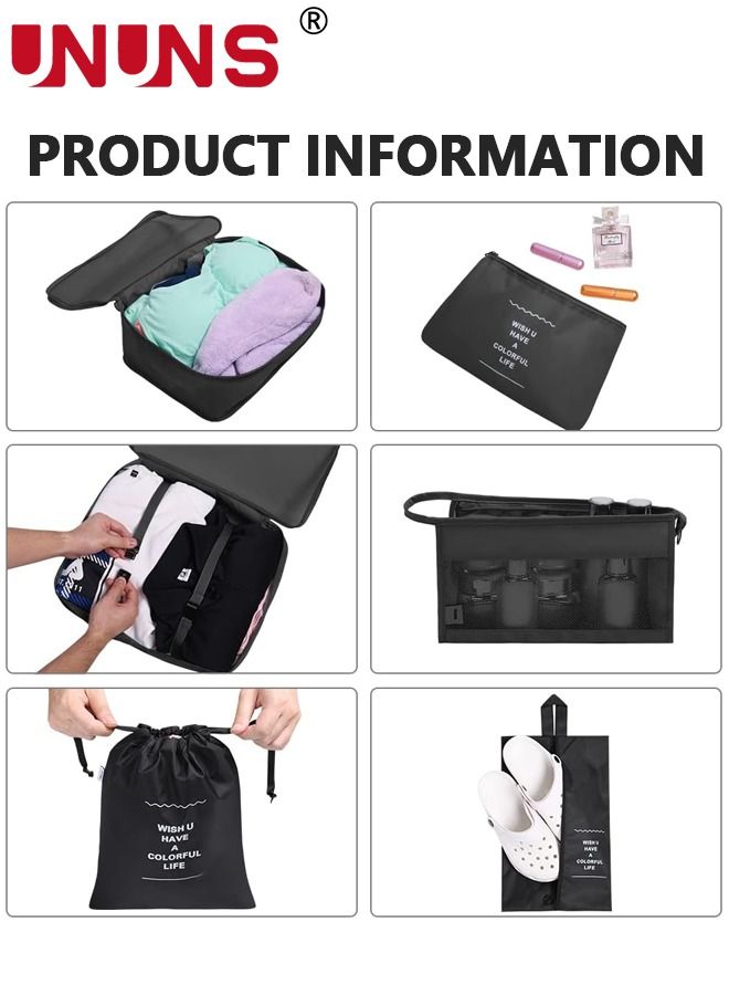 UNUNS مكعبات تعبئة، 8 عبوات من حقائب تخزين لتنظيم أمتعة السفر، مكعبات تعبئة بأحجام مختلفة لحقائب السفر، أساسيات إكسسوارات السفر، مكعبات سفر خفيفة لحمل حقائب السفر، أسود - Image 5