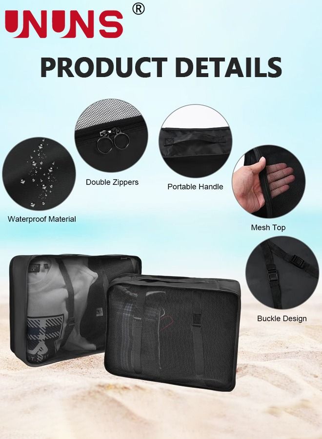 UNUNS مكعبات تعبئة، 8 عبوات من حقائب تخزين لتنظيم أمتعة السفر، مكعبات تعبئة بأحجام مختلفة لحقائب السفر، أساسيات إكسسوارات السفر، مكعبات سفر خفيفة لحمل حقائب السفر، أسود - Image 4