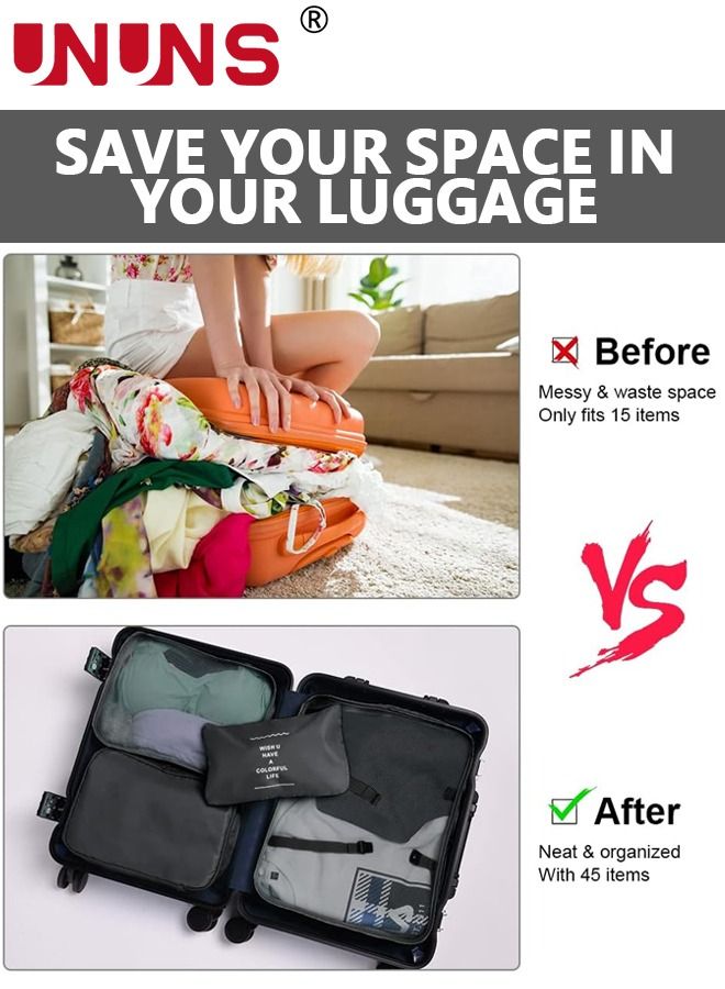 UNUNS مكعبات تعبئة، 8 عبوات من حقائب تخزين لتنظيم أمتعة السفر، مكعبات تعبئة بأحجام مختلفة لحقائب السفر، أساسيات إكسسوارات السفر، مكعبات سفر خفيفة لحمل حقائب السفر، أسود - Image 3