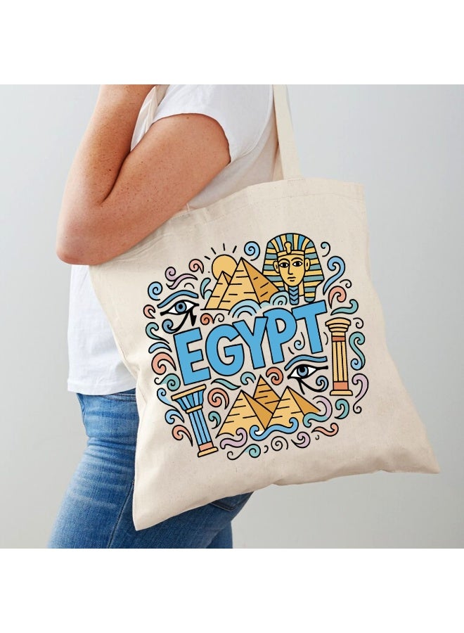 We Print, Your Gift Egyptian Pharaonic Canvas Tote Bag | 40×40 cm | Durable Off-White Cotton Canvas | Ancient Egypt Design - Image 2