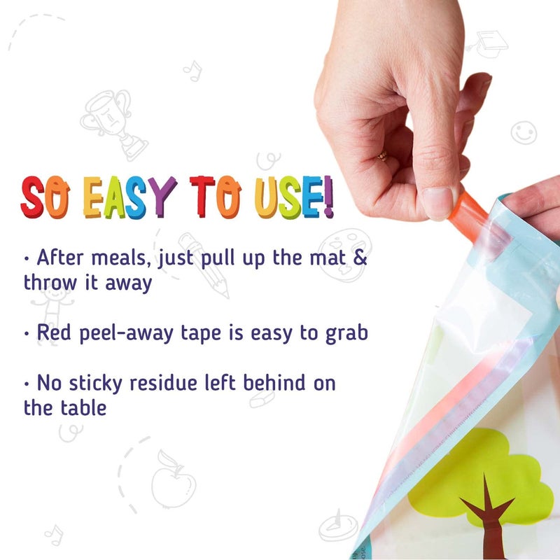 Merka Disposable Placemats for Baby & Toddler - 12 x 18 in, 40-Pack Multicolor - Peel & Stick Adhesive - Sticky Placemats for Toddlers - Educational Numbers, Letters & Shapes - Image 4