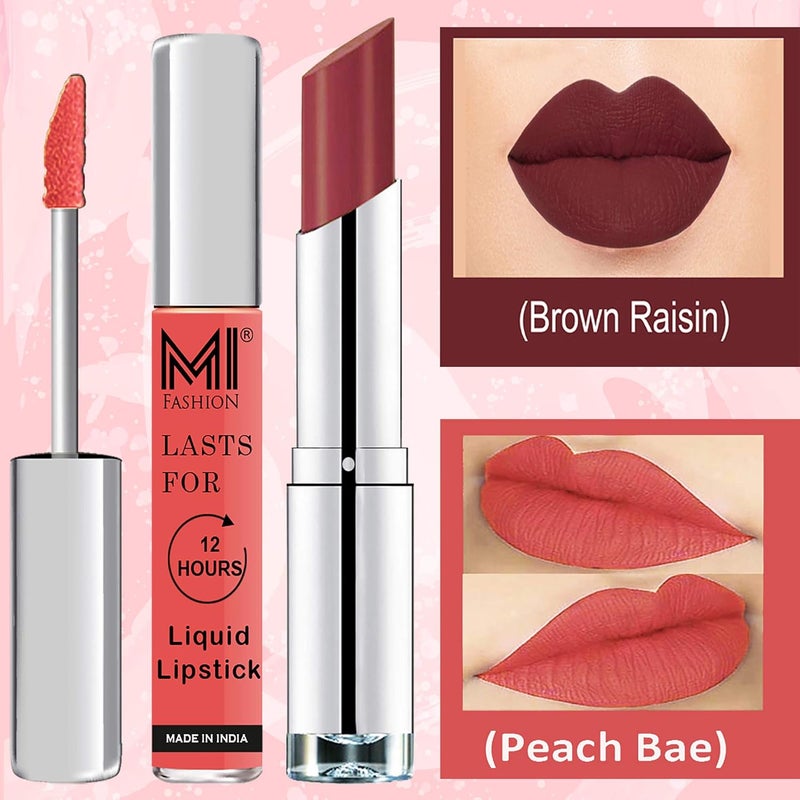 MI Fashion Made in India Lipstick Combo Offers 100 Veg Long Lasting Peach Liquid Matte Lipstick Brown Raisin Creamy Matte Lipstick - Image 3