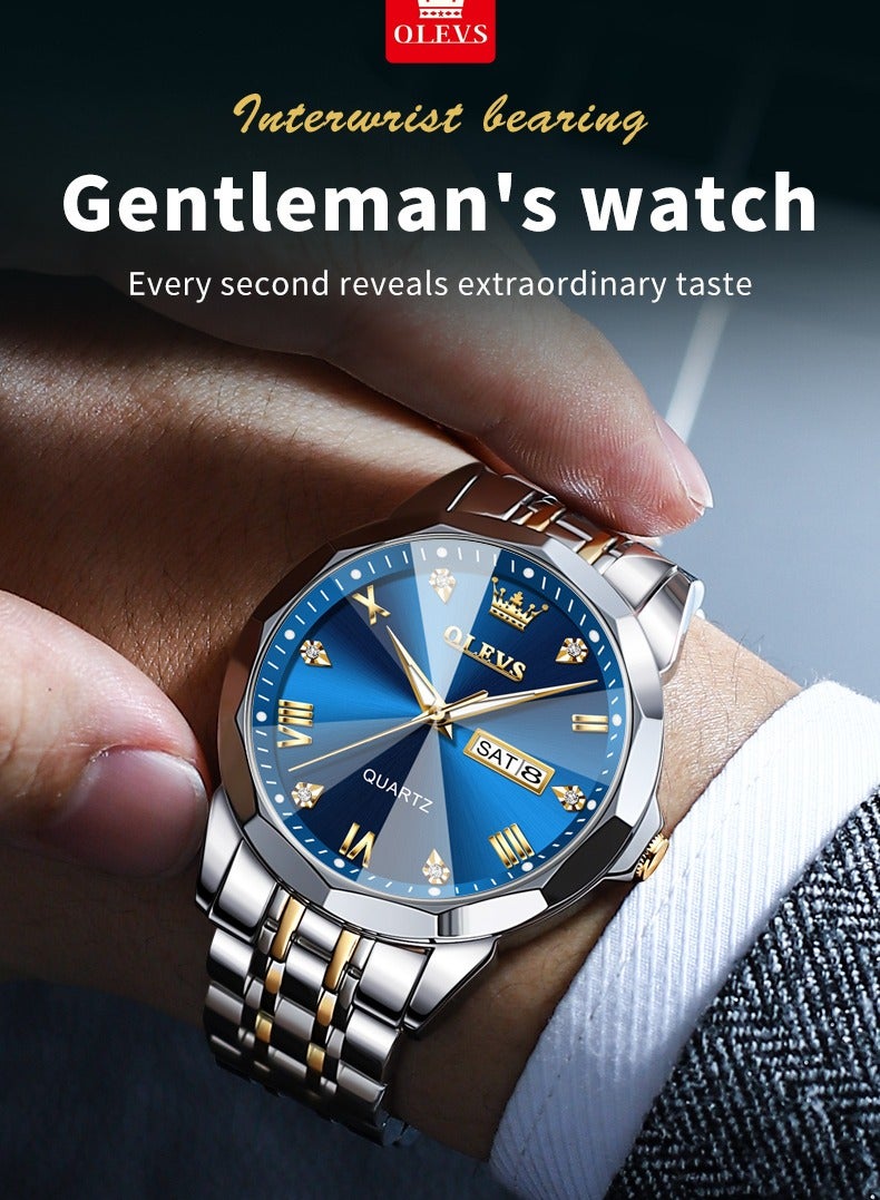 OLEVS 9931 New Business Quartz Watch for Men Dual Calendar Luxury Diamond Dial Waterproof Stainless Steel Strap Men Wristwatch - Image 2