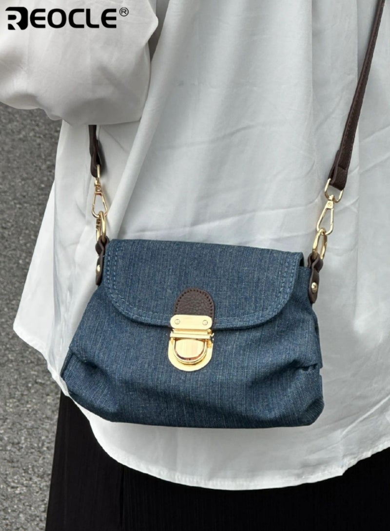 REOCLE Women's Denim Crossbody Bag Textured Jean Fabric Handbag with Hardware & Adjustable Strap Retro Casual Shoulder Bag for Daily Outfits & Street Style - Image 1