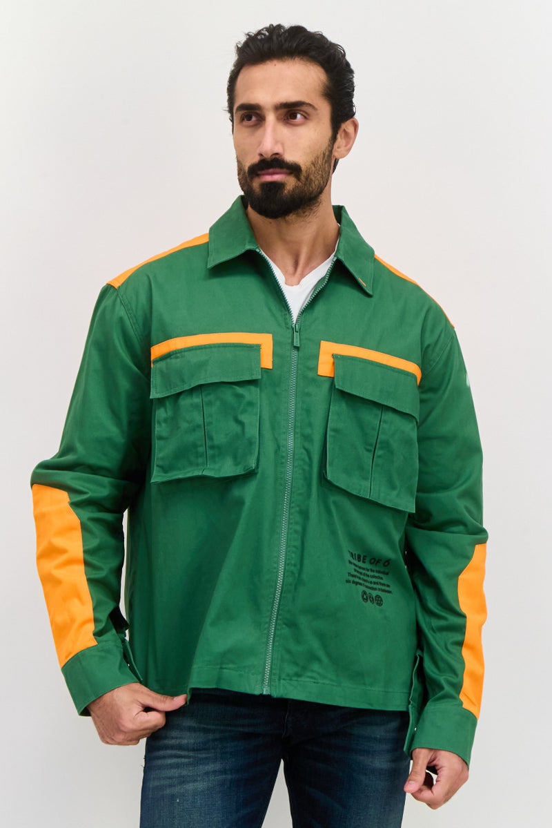TRIBE OF 6 Men Two Tone Jacket Shirt, Green - Image 1