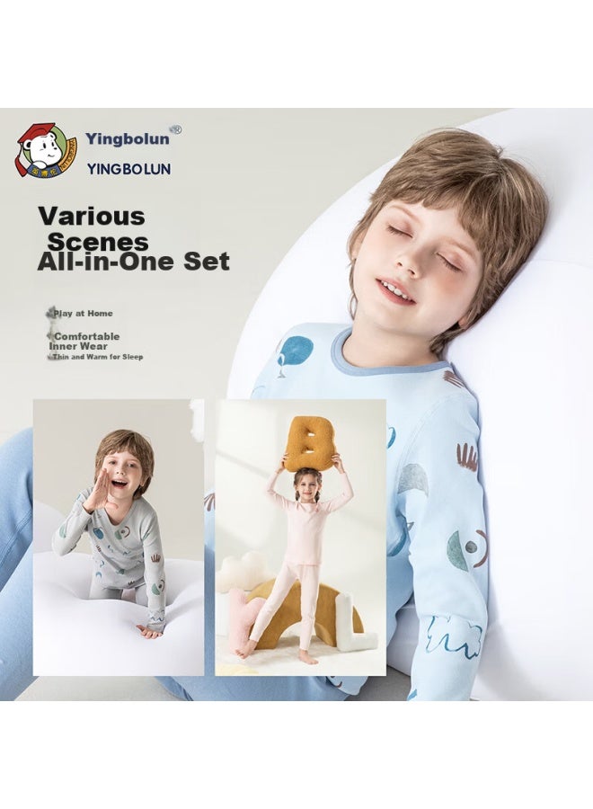 YINGBOLUN Ying Bo Lun Uni Kids Thermal Underwear Set Autumn Winter Cotton Pajamas 81717 Blue Gray Size 160 - Image 3