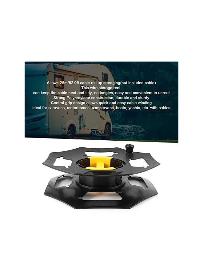 PROMASS Duty Black Cable Tidy Reel 25 Metre Revolution Extension Reel Cable Winder Tidy Holder Organizer Cord Storage Wheel for 25m Lines Yacht Caravan RV Accessory Black and Yellow - Image 3