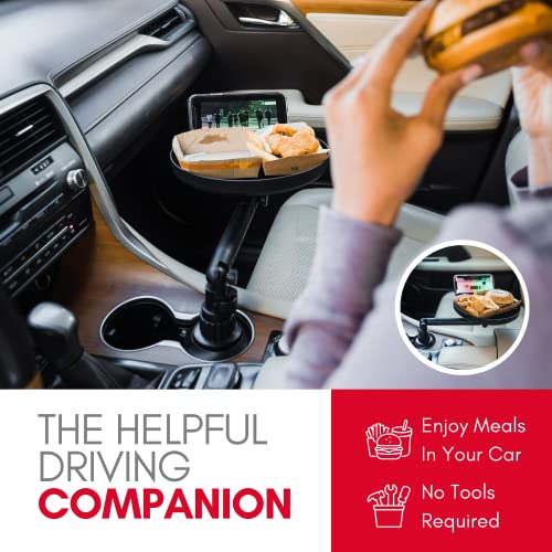 Macally Cup Holder Tray for Car - Adjustable Car Tray Table - Perfect Car Food Tray for Eating with Phone Slot and Swivel Arm - Car Organizer - Image 2