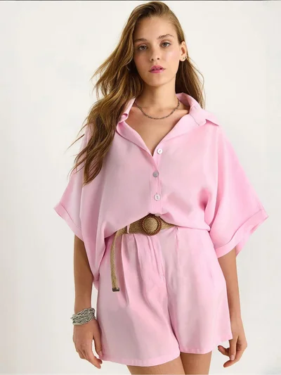 Bianco Lucci LUCCI High Waist Buttoned Two-Piece Coord Set