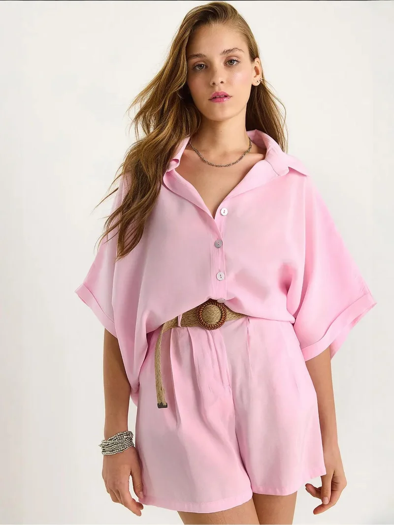 Bianco Lucci LUCCI High Waist Buttoned Two-Piece Coord Set