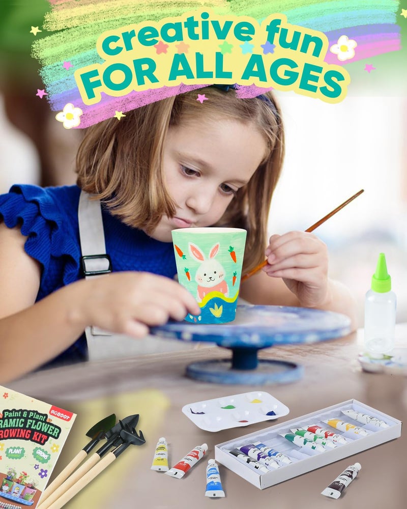 RGBDOT Kids Gardening Set Paint and Plant Stoneware Flower Growing Kit with 6 Pots and Gardening Tools Arts and Crafts for Kids Ages 8-12 Best Childrenâ€™s Day Gift for Girls Boys Ages 5 6 7 8 9 10 - Image 5