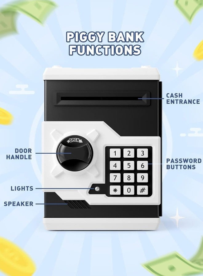 Playsheek Piggy Bank for Girls Boys Large Electronic Money Coin Banks with Password Protection, Automatic Paper Money Scroll Saving Box, Great Gift for Kids(Black-White) - Image 4