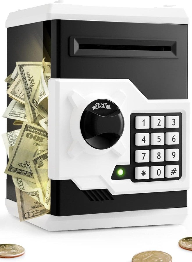 Playsheek Piggy Bank for Girls Boys Large Electronic Money Coin Banks with Password Protection, Automatic Paper Money Scroll Saving Box, Great Gift for Kids(Black-White) - Image 1