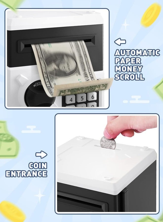 Playsheek Piggy Bank for Girls Boys Large Electronic Money Coin Banks with Password Protection, Automatic Paper Money Scroll Saving Box, Great Gift for Kids(Black-White) - Image 2