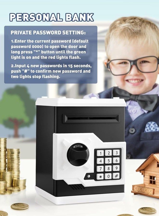 Playsheek Piggy Bank for Girls Boys Large Electronic Money Coin Banks with Password Protection, Automatic Paper Money Scroll Saving Box, Great Gift for Kids(Black-White) - Image 5