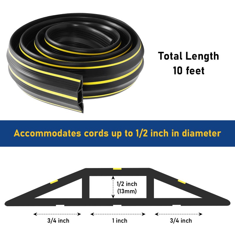 Gudui Floor Cable Protector, 3 Meters Heavy Duty Floor Cable Cover, Rubber Wire Cover 3 Cord Channels Outdoor Cable Cover, Ideal for Office, Home, Workshop, Warehouse, Garage, Black - Image 2