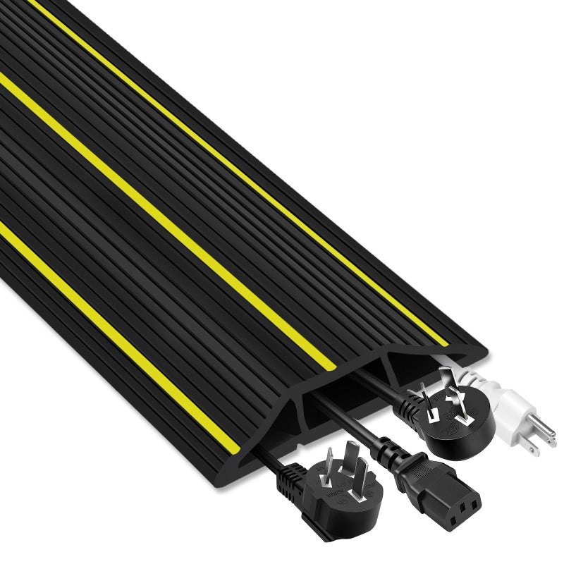 Gudui Floor Cable Protector, 3 Meters Heavy Duty Floor Cable Cover, Rubber Wire Cover 3 Cord Channels Outdoor Cable Cover, Ideal for Office, Home, Workshop, Warehouse, Garage, Black - Image 1