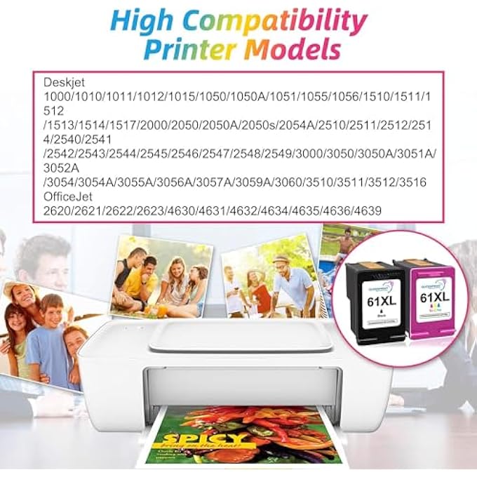 QUEENPRINT REMANUFACTURED INK CARTRIDGE REPLACEMENT FOR HP 61XL 61 XL FOR HP ENVY 4500 5530 5534 5535 DESKJET 1000 1056 1010 1510 1512 2540 3050 050A OFFICEJET 4630 PRINTER (1 BLACK 1 TRI-COLOR) - Image 2