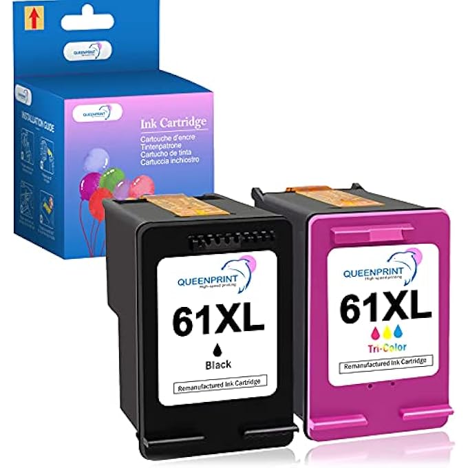 QUEENPRINT REMANUFACTURED INK CARTRIDGE REPLACEMENT FOR HP 61XL 61 XL FOR HP ENVY 4500 5530 5534 5535 DESKJET 1000 1056 1010 1510 1512 2540 3050 050A OFFICEJET 4630 PRINTER (1 BLACK 1 TRI-COLOR) - Image 1