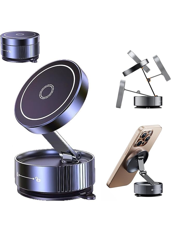 Green Tiger Upgraded Car Phone Holder, Vacuum Magnetic Phone Holder for Mag/Safe, Double-Foldable Suction Cup Phone Mount, 360° Rotatable Phone Mount for i-Phone & Android for Car/Gym/Mirror/Smooth Surface