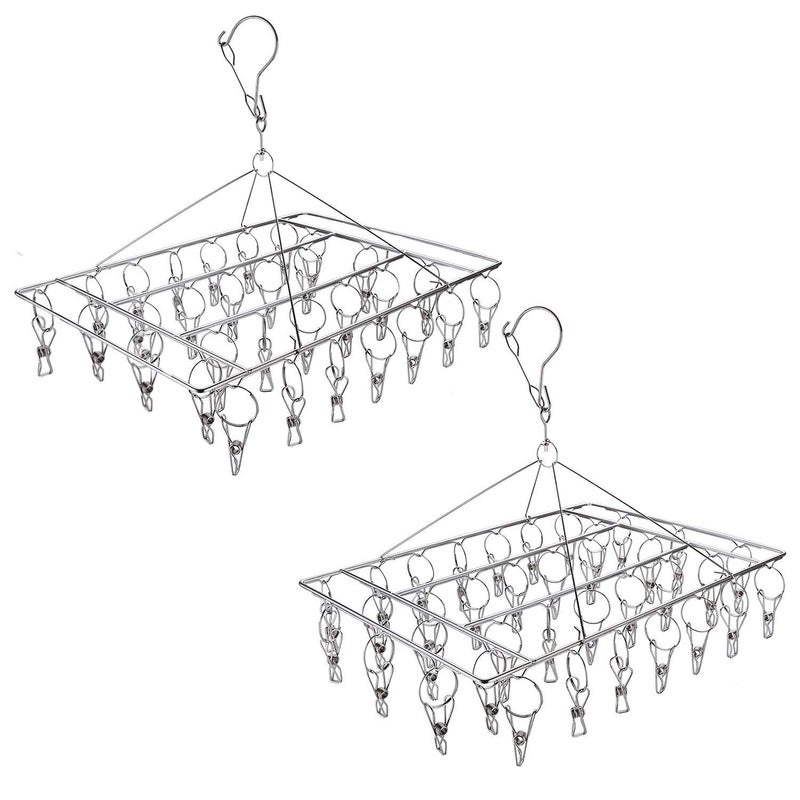 Tosnail 2 Pack Stainless Steel Clip and Drip Hangers Clothes Drying Rack Laundry Accessories  Total 66 Clips