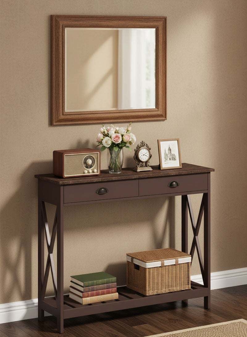 إيه جي دي طاولة جانبية عصرية، لغرفة المعيشة والمدخل، مع دعامات ثابتة على شكل X، تصميم ريفي عتيق - Image 1