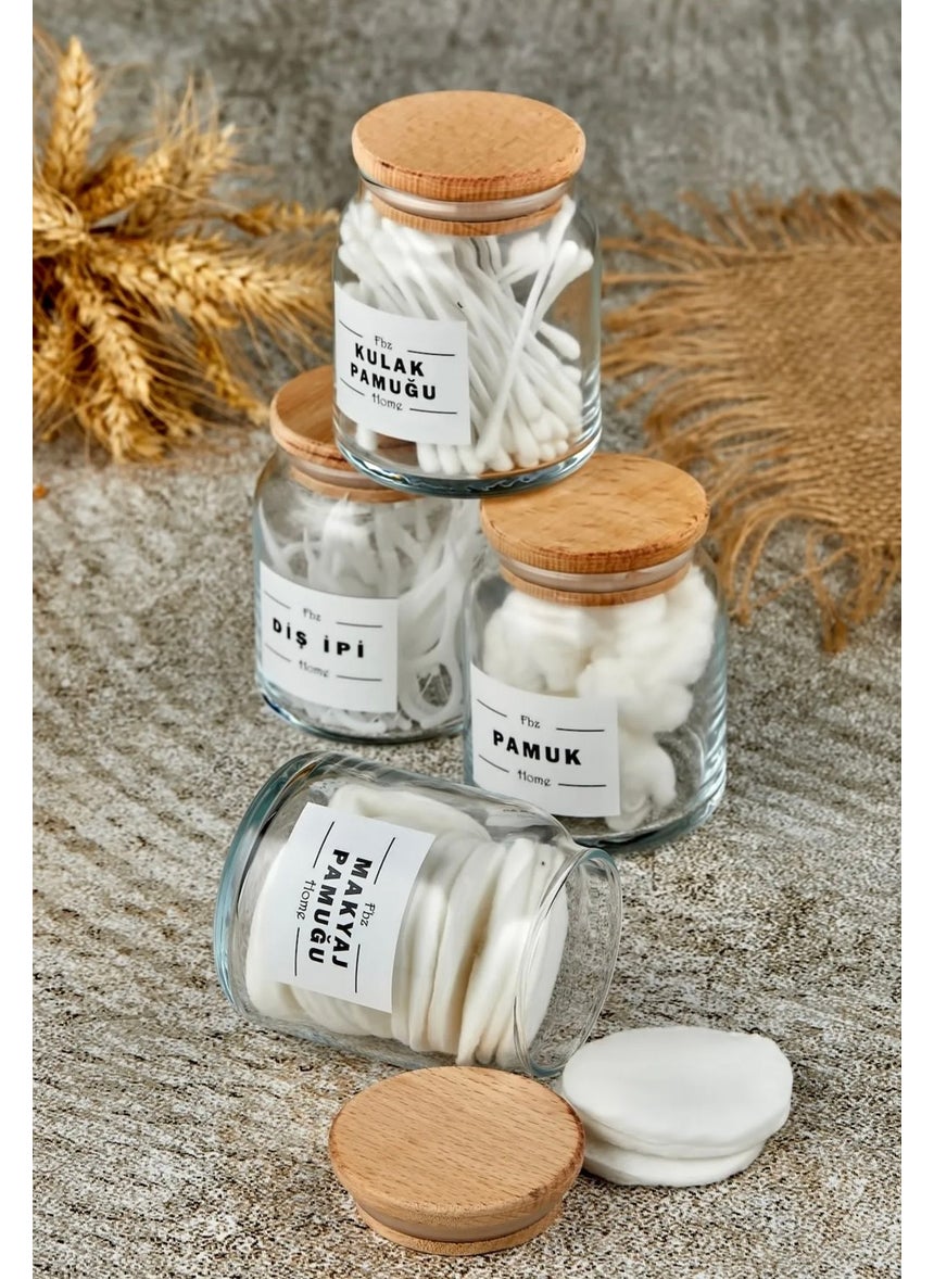 Fbz Home 4-Piece Wooden Cover Make-up Cotton & Cotton & Cotton Bud & Dental Floss Organizer 300 ml Cotton Dispenser  - Image 1
