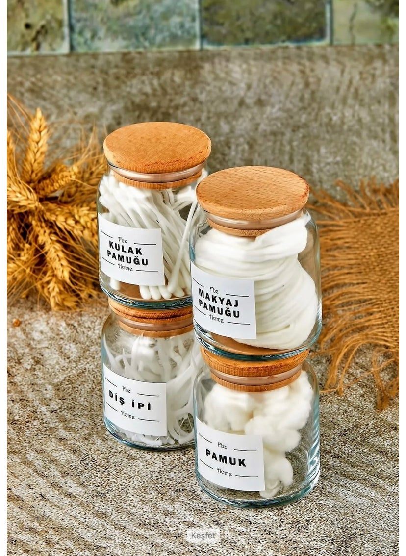 Fbz Home 4-Piece Wooden Cover Make-up Cotton & Cotton & Cotton Bud & Dental Floss Organizer 300 ml Cotton Dispenser  - Image 2