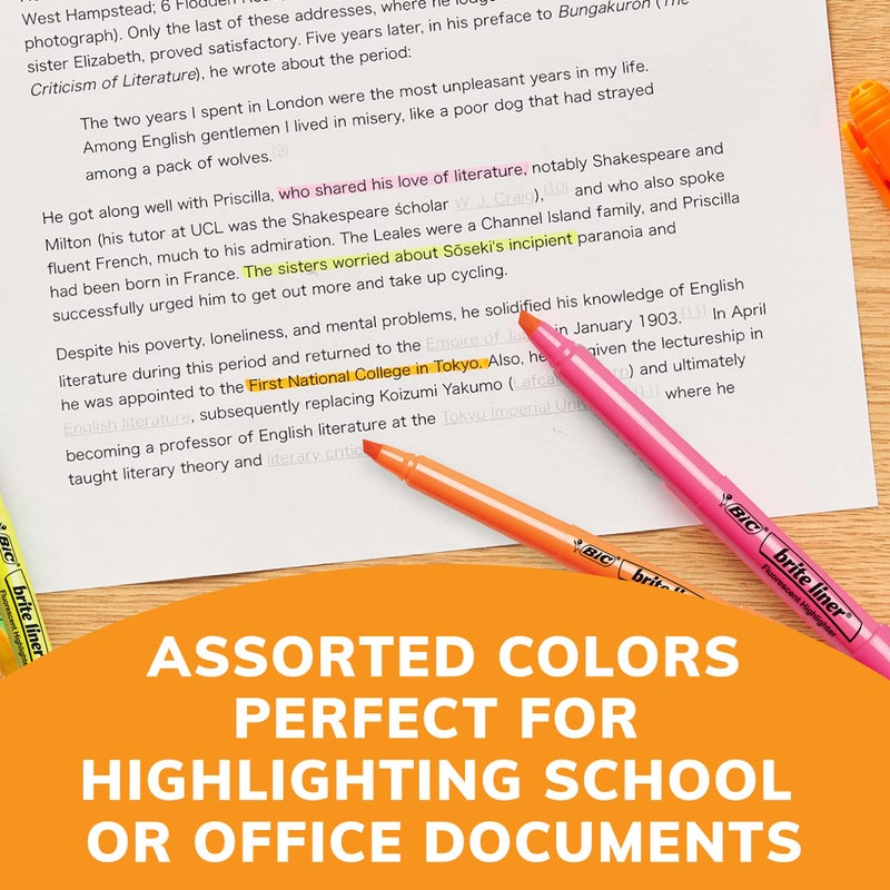 BIC Brite Liner Highlighters, Chisel Tip, 5-Count Pack of Highlighters Assorted Colors, Ideal Highlighter Set for Organizing and Coloring - Image 5