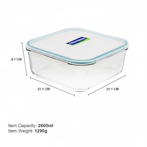 Glasslock Korea Tempered Glass Container, 2600 ml, Square - Microwave Safe Food Storage Box with Lid, Airtight - Classic Type Kitchen Jar, Fridge Safe - Image 5