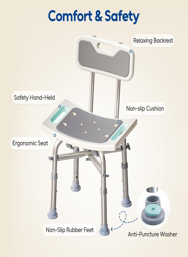 Bluelog Shower Chair with Back for Elderly and Disabled, Shower Seat Bench Stool, Adjustable Height, 500 lbs Capacity, FSA/HSA Eligible, Rectangular - Image 3