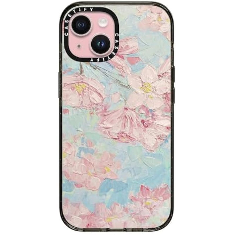Casetify Impact Case for iPhone 15 【8.2ft 4X Military Grade Drop Protection/Compatible with Magsafe】 - Yoshino Cherry Blossoms - Clear Black - Image 1