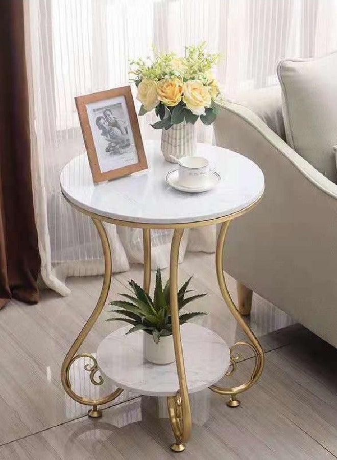 fashionhome Premium Two Tier Luxury Marble Top Coffee End Table with Metal Frame  - Image 1